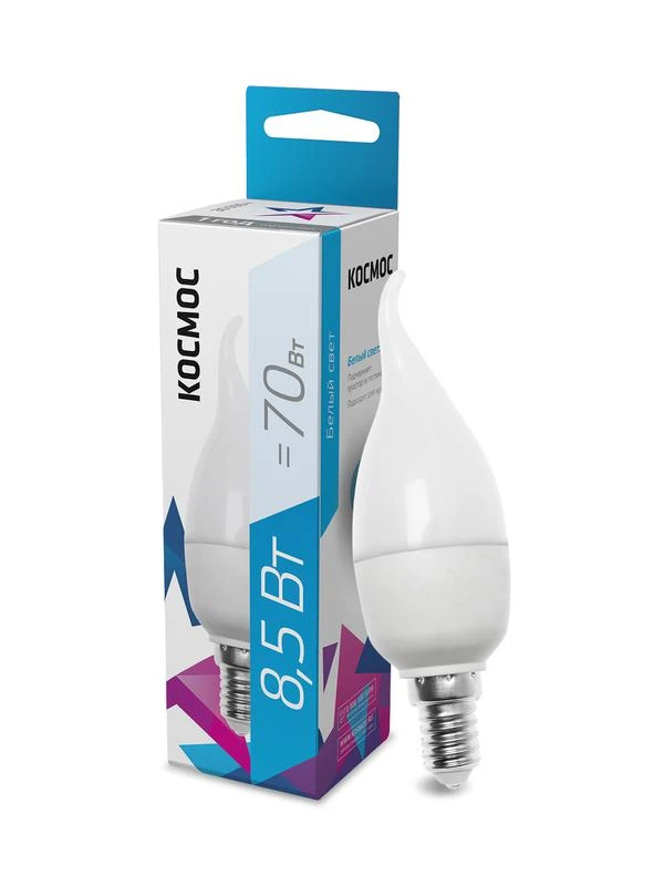 LkecLED8.5wCWE1445 КОСМОС | Лампа светодиодная 8.5Вт свеча на ветру 4500К бел. E14 220В  
