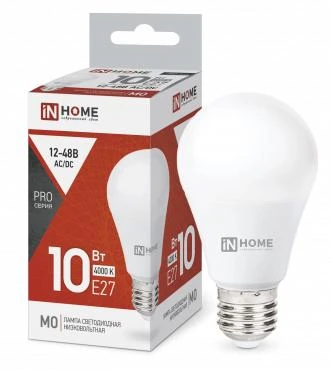 4690612038032 IN HOME | Лампа светодиодная низковольтная LED-MO-PRO 10Вт грушевидная матовая 4000К нейтр. бел. E27 900лм 12-48В  
