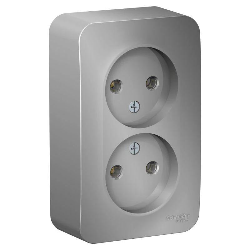 BLNRA000213 Systeme Electric | Розетка 2-м ОП Blanca 16А IP20 250В без заземл. без защ. шторок с изолир. пластиной алюм. SE 