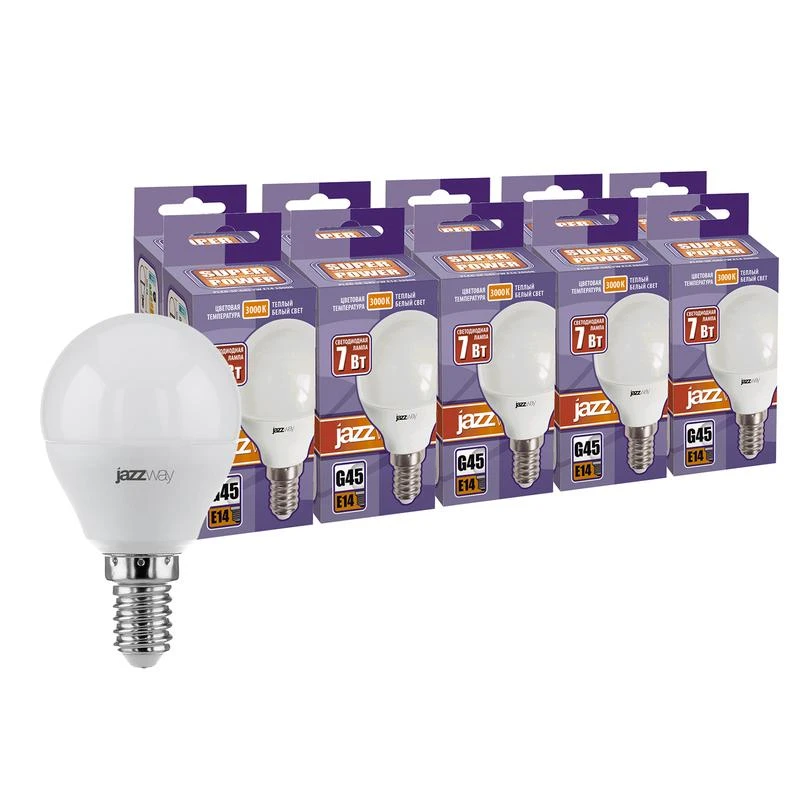 1028365 JazzWay | Лампа светодиодная PLED-SP 7Вт G45 3000К тепл. бел. E14 230В 50Гц (уп.10шт)  