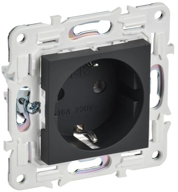 IEK  | Розетка SKANDY 16А с заземл. без защ. шторок SK-R05G графит  SK-R11-16-K53