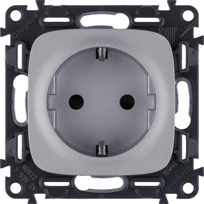 753924 Legrand | Розетка 1-м СП Valena Allure 16А IP20 250В 2P+E винт. клеммы с лицев. панелью механизм алюм. Leg 