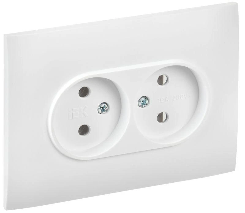 IEK  | Розетка 2-м SKANDY 10А без заземл. без защ. шторок в сборе SK-R10W арктич. бел.  SK-R20-10-K01-F