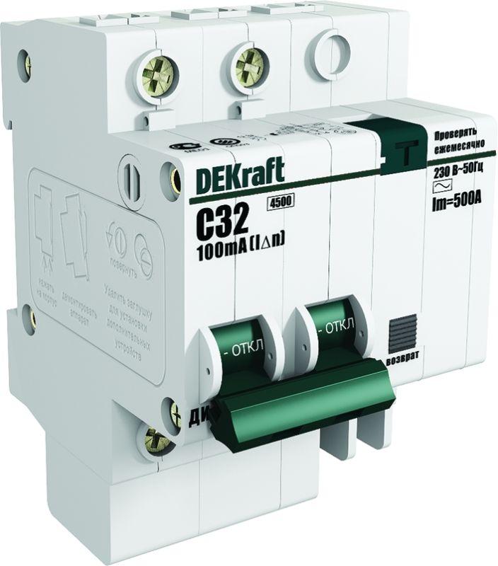 Выключатель автоматический дифференциального тока 2п (1P+N) C 25А 30мА тип AC ДИФ-101 со встроен. защит. от сверхтоков DEKraft 15159DEK