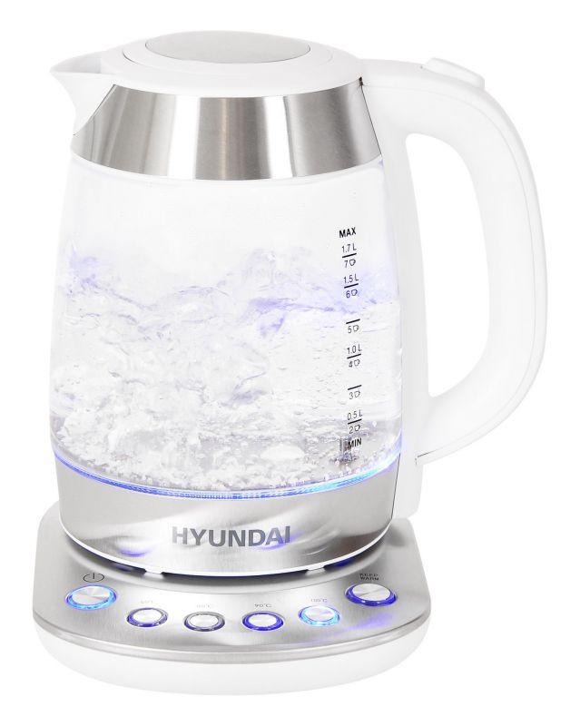 Чайник HYK-G4033 1.7л. 2200Вт (стекло) бел./серебр. HYUNDAI 1430083