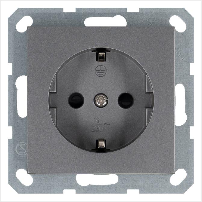 G5501S Jasmart | Розетка 1-м Shuko 16А IP20 с заземл. защ. шторки механизм алюм.  