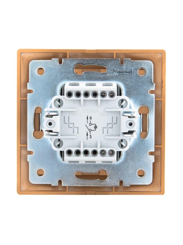 Выключатель 1-кл. СП Mira 10А IP20 с подсветкой со вставкой зол. метал. LEZARD 701-1313-111