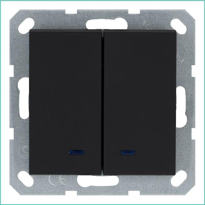 G3023NPB Jasmart | Выключатель 2-кл. 10А IP20 с подсветкой механизм черн. матовый soft touch  