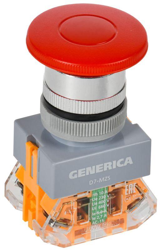 GENERICA  | Кнопка D7-MZS "Грибок" d22мм 1НО+1НЗ с фиксацией красн.  BBG50-11MZS-3-21-K04-G