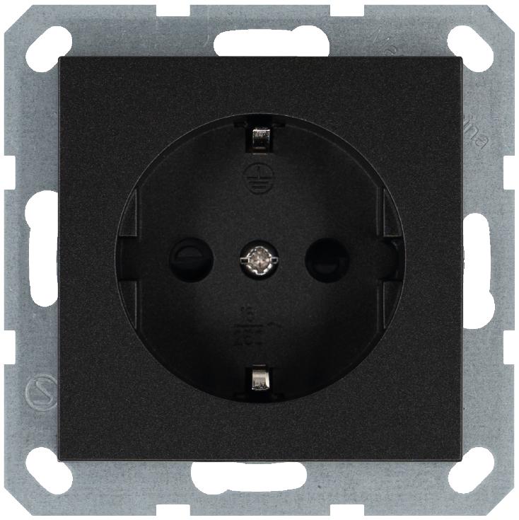 G5501B Jasmart | Розетка 1-м Shuko 16А IP20 с заземл. защ. шторки механизм антрацит  