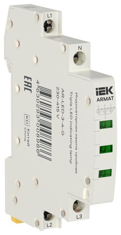 IEK  | Лампа индикаторная тройная LED 230-415В AC зел. ARMAT  AR-LED-3-4-G