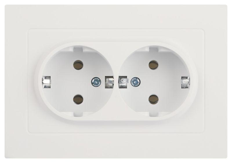 Розетка 2-м СП Accent 6-205-01М 16А IP20 250В 2P+E Schuko AL/CU бел. матов. Intro Б0063487
