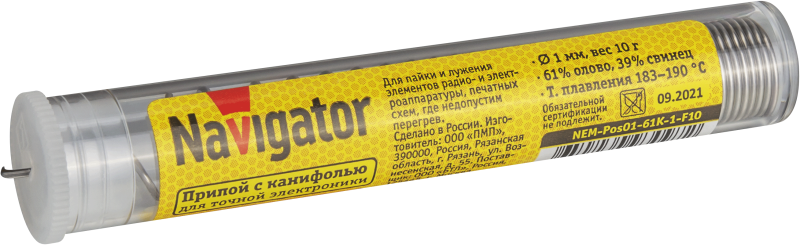 93097 NAVIGATOR | Припой 93 097 NEM-Pos01-61K-1-F10 (ПОС-61; колба; 1мм; 10 г) Navigator 