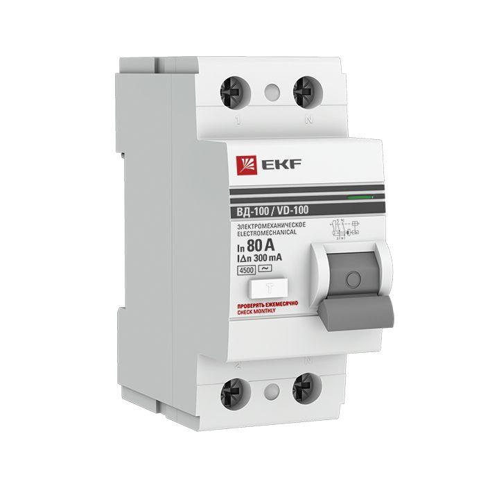 elcb-2-80-300-em-pro EKF | Выключатель дифференциального тока (УЗО) 2п 80А 300мА тип AC ВД-100 (электромех.) PROxima  