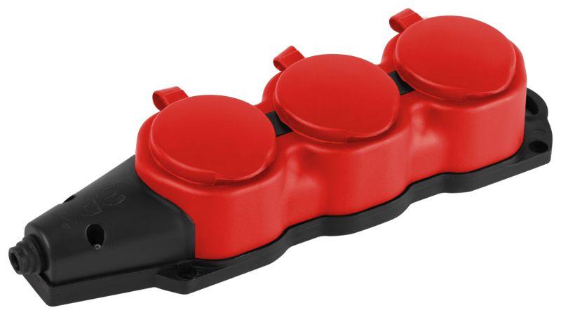 Б0068393 Эра | Колодка 3-м с заземл. 16A IP44 KX-3e-RED-IP44 каучук. красн.  