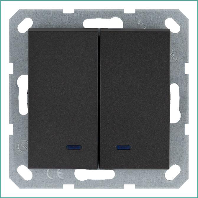 G3023NB Jasmart | Выключатель 2-кл. 10А IP20 с подсветкой механизм антрацит  