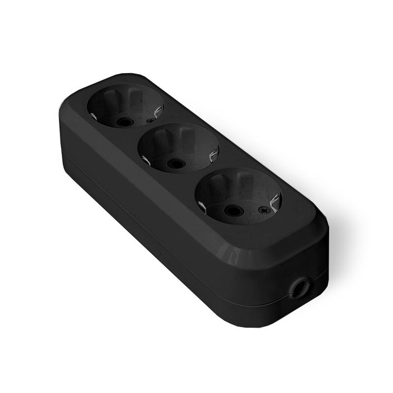 1307 Universal | Колодка удлинителя 3-м с заземл. АБС-пластик черн. UNIVersal 