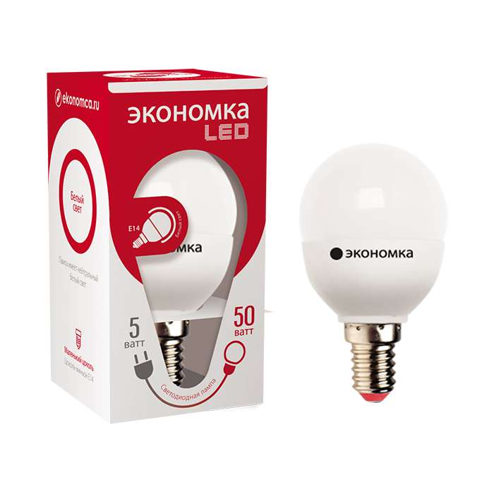Eco_LED5wGL45E1445 НПР Светотехника | Лампа светодиодная GL45 5Вт шар 4500К бел. E14 350лм 220-240В 45мм ЭКОНОМКА 