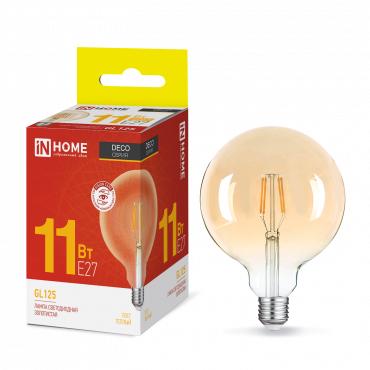 4690612036489 IN HOME | Лампа светодиодная LED-GL-125-deco gold 11Вт шар золотая 3000К тепл. бел. E27 1160лм 230В  