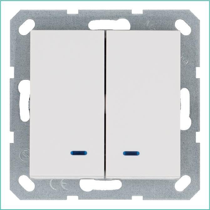G3023NW Jasmart | Выключатель 2-кл. 10А IP20 с подсветкой механизм бел. глянцевый  