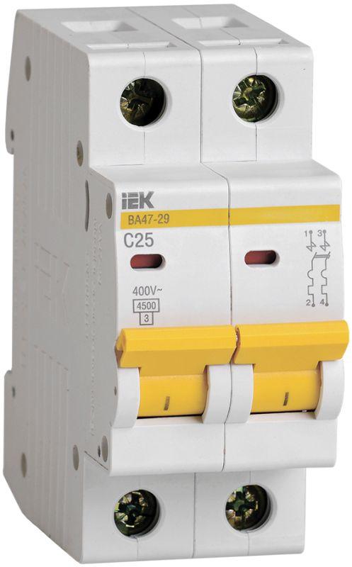 Выключатель автоматический модульный 2п C 25А 4.5кА ВА47-29 IEK MVA20-2-025-C