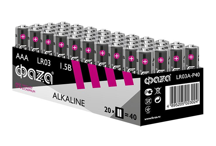 Элемент питания щелочной AAA/LR03 1.5В Alkaline Pack-40 (уп.40шт) ФАZА 5023024
