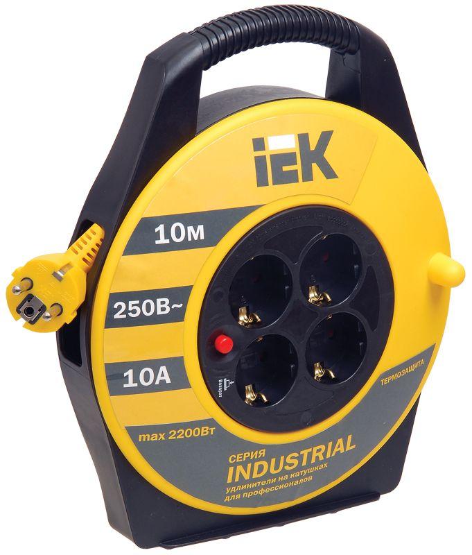 Удлинитель на катушке 4х10м с заземл. 10А IP20 Industrial УК10 3х1 термозащита IEK WKP14-10-04-10