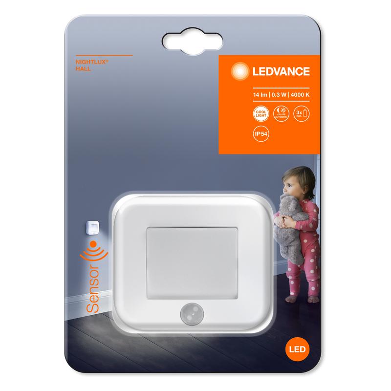 Светильник NIGHTLUX Hall 0.25Вт 4000К 14лм IP54 3х1.5В LR03 с сенсором бел. LEDVANCE 4058075260658