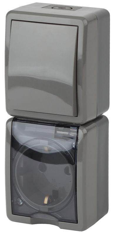 Б0036005 Эра | Блок розетка+выкл. ОП  Эксперт 11-7407-03 16А(10AX)-250В верт. IP54 сер. ЭРА 