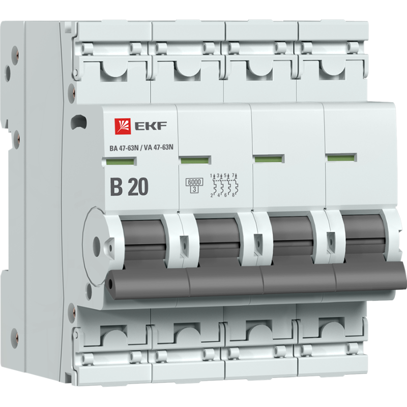 Выключатель автоматический модульный 4п B 20А 6кА ВА 47-63N PROxima EKF M636420B