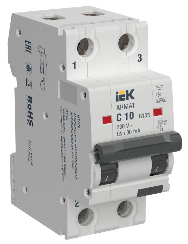 IEK  | Выключатель автоматический дифференц. тока B10N 2P C10 30мА тип AC ARMAT  AR-B10N-2-C010C030