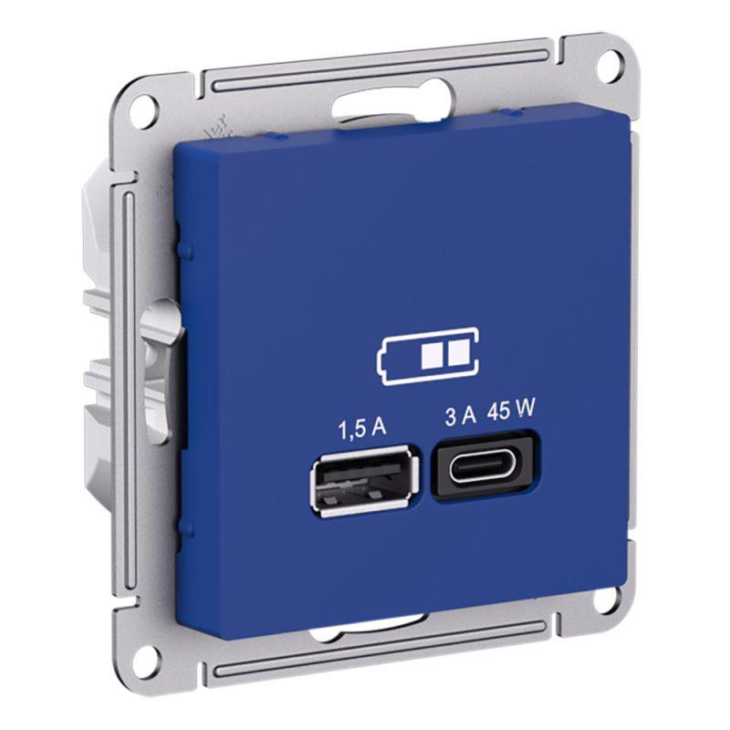 ATN001129 Systeme Electric | Розетка USB AtlasDesign тип A+C 45Вт высокоскор. ЗУ QC PD механизм аквамарин SE 