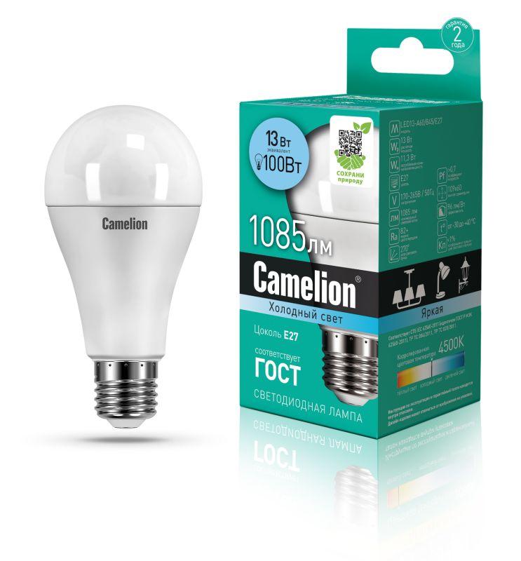 Лампа светодиодная LED13-A60/845/E27 13Вт грушевидная 4500К бел. E27 1085лм 220-240В Camelion 12046