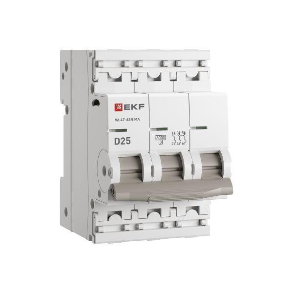 M63MA6325D EKF | Выключатель автоматический 3п D 25А 6кА ВА 47-63N MA без теплового расцеп. PROxima  