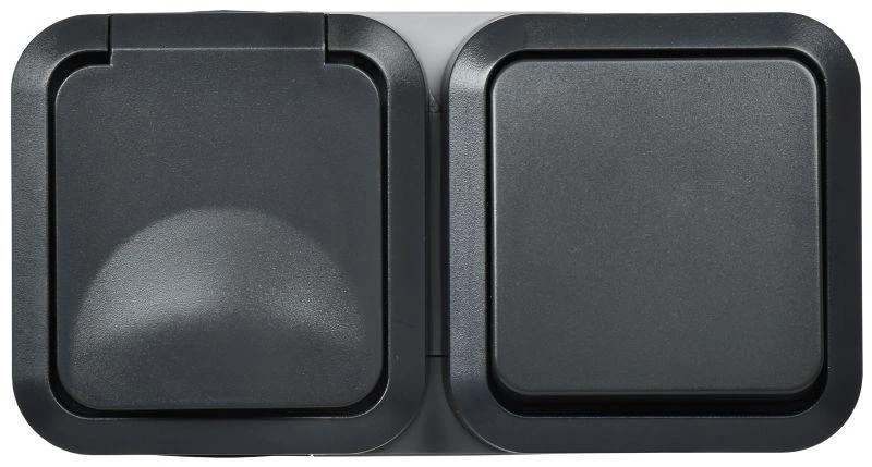 Блок ОП розетка + выключ. горизонт. TORS 16А IP55 TS142 графит IEK TS-G10-6-55-V-K53