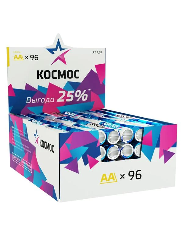 Элемент питания алкалиновый AA/LR6 (уп.96шт) КОСМОС KOCLR6_96BOX