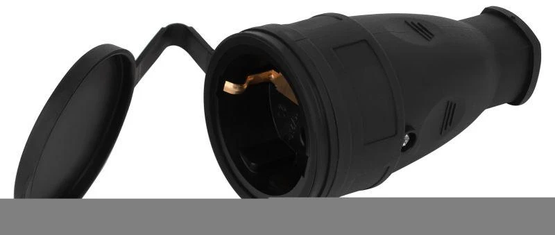 Розетка RX10-B-IP44 16А IP44 прямая с заземл. каучук черн. ЭРА Б0055418