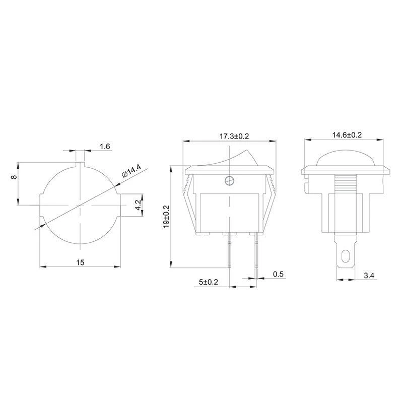 Выключатель клавишный 250В 6А (2с) ON-OFF круглый черн. Micro (RWB-105; SC-214) Rexant 36-2510