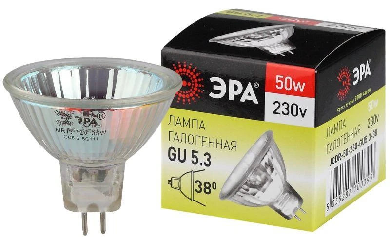 Лампа галогенная GU5.3-JCDR (MR16) -50W-230V-Cl ЭРА C0027365