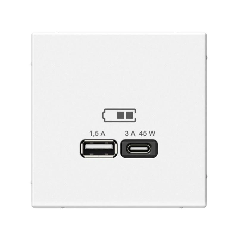 Розетка USB ArtGallery тип A+C 45Вт QC PD высокоскор. ЗУ механизм бел. SE GAL000129