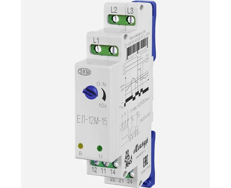 Реле контроля напряжения 3ф ЕЛ-12М-15 УХЛ4 AC 400В задержка срабатывания 0.1...10с ток контактов исполнит. реле 8А 2п Меандр A8302-16934430