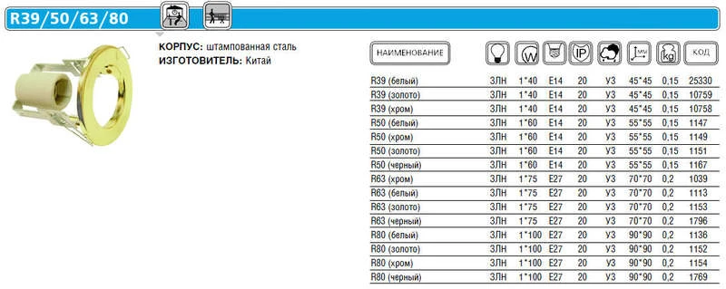 Светильник точечный Prima 39 0 05 R39 хром E14 ИТАЛМАК IT8080