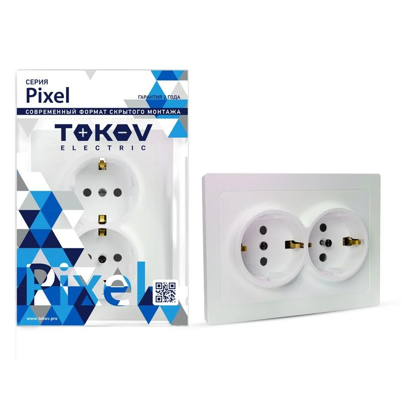 Розетка 2-м СП Pixel 16А IP20 с заземл. защ. шторки в сборе перламутр. TOKOV ELECTRIC TKE-PX-R2FZSF-C04